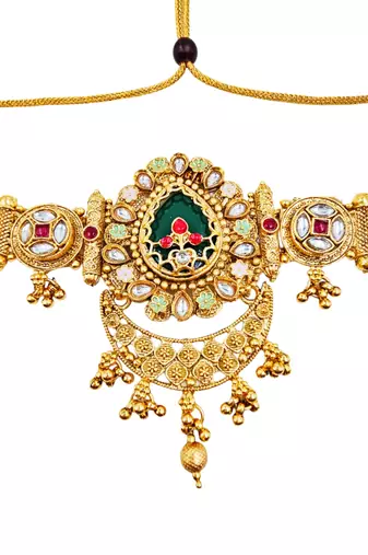 Women gold-plated kundan & pearl studded multi-strand choker jewellery set