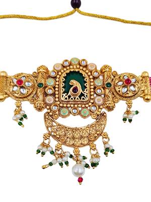 Gold-plated peacock & kundan studded choker jewellery set with earrings 4