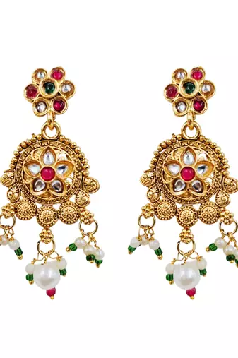 Gold-plated peacock & kundan studded choker jewellery set with earrings