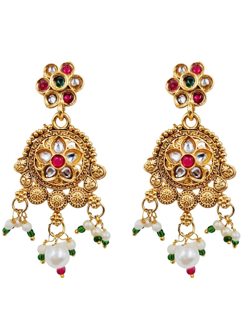 Gold-plated peacock & kundan studded choker jewellery set with earrings