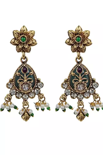 Gold-plated green & ruby enamelled kundan studded choker jewellery set