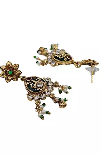 Gold-plated green & ruby enamelled kundan studded choker jewellery set