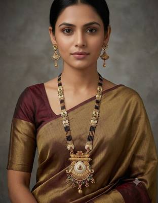 Gold-toned & multi-colored enamel beaded long mangalsutra necklace set with earrings 1