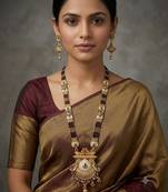 Gold-toned & multi-colored enamel beaded long mangalsutra necklace set with earrings