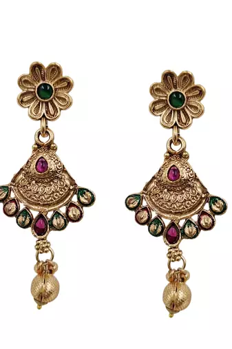 Gold-toned & multi-colored enamel beaded long mangalsutra necklace set with earrings