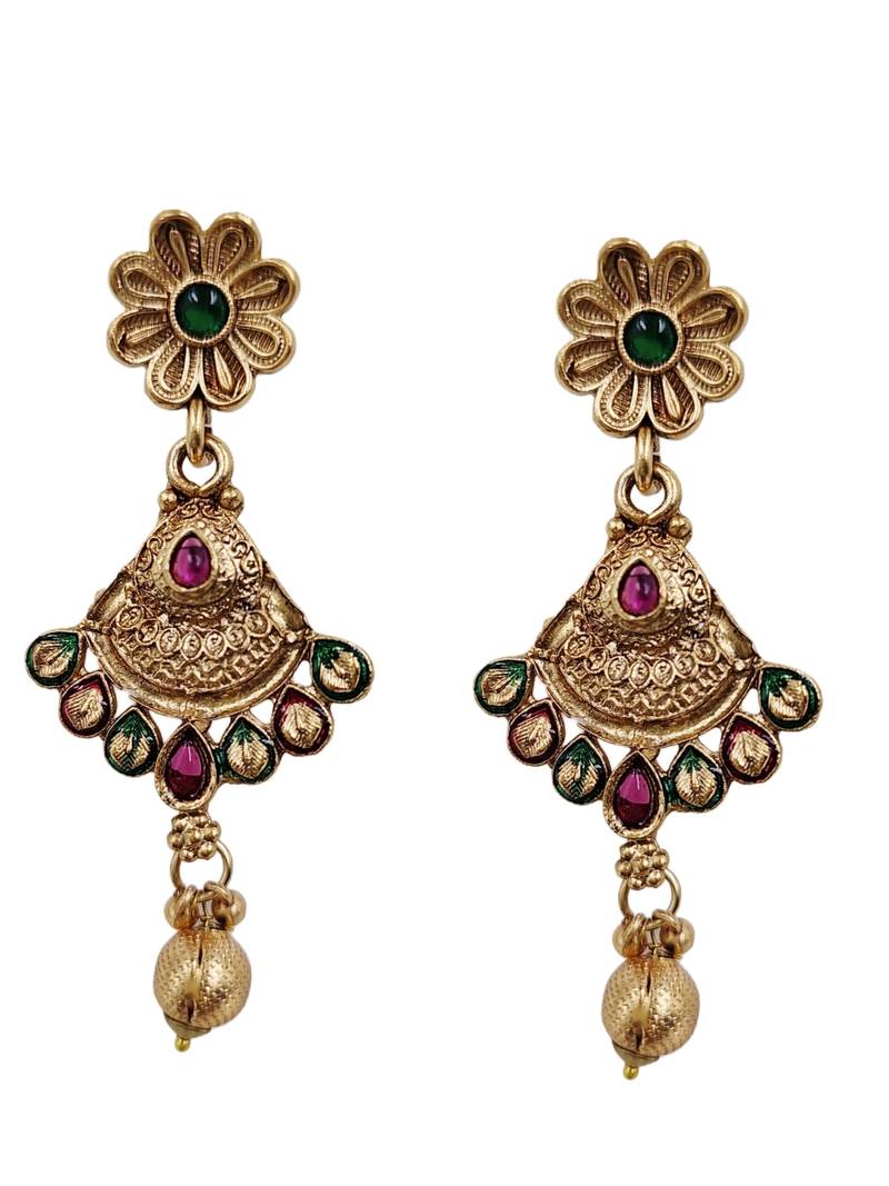 Gold-toned & multi-colored enamel beaded long mangalsutra necklace set with earrings