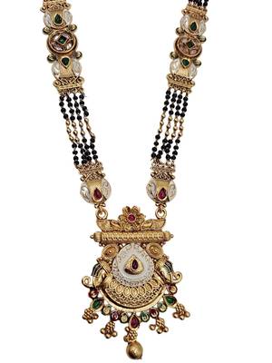 Gold-toned & multi-colored enamel beaded long mangalsutra necklace set with earrings 5