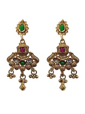 Women gold-toned & green temple antique jewellery set with maang tikka 3