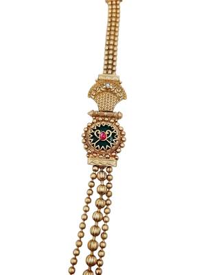 Gold-plated green meenakari & pink kundan-studded multi-strand long necklace set with earrings 5