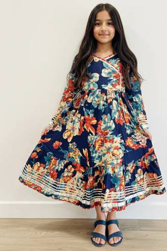 Blue floral cotton gown