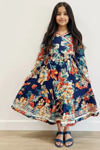 Blue floral cotton gown