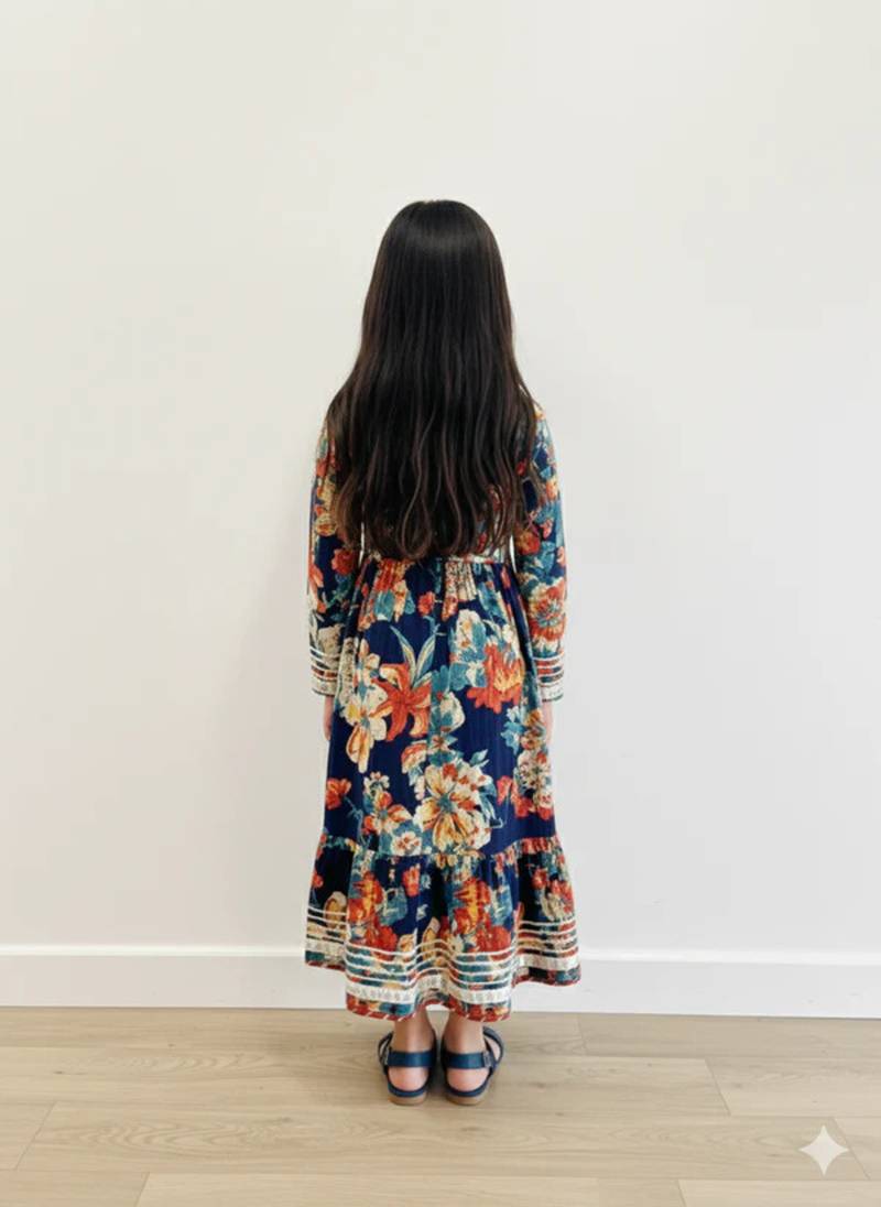 Blue floral cotton gown