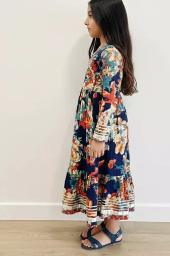 Blue floral cotton gown