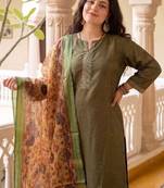 Women Floral Regular Thread Work Kurta with Palazzos & With Dupatta