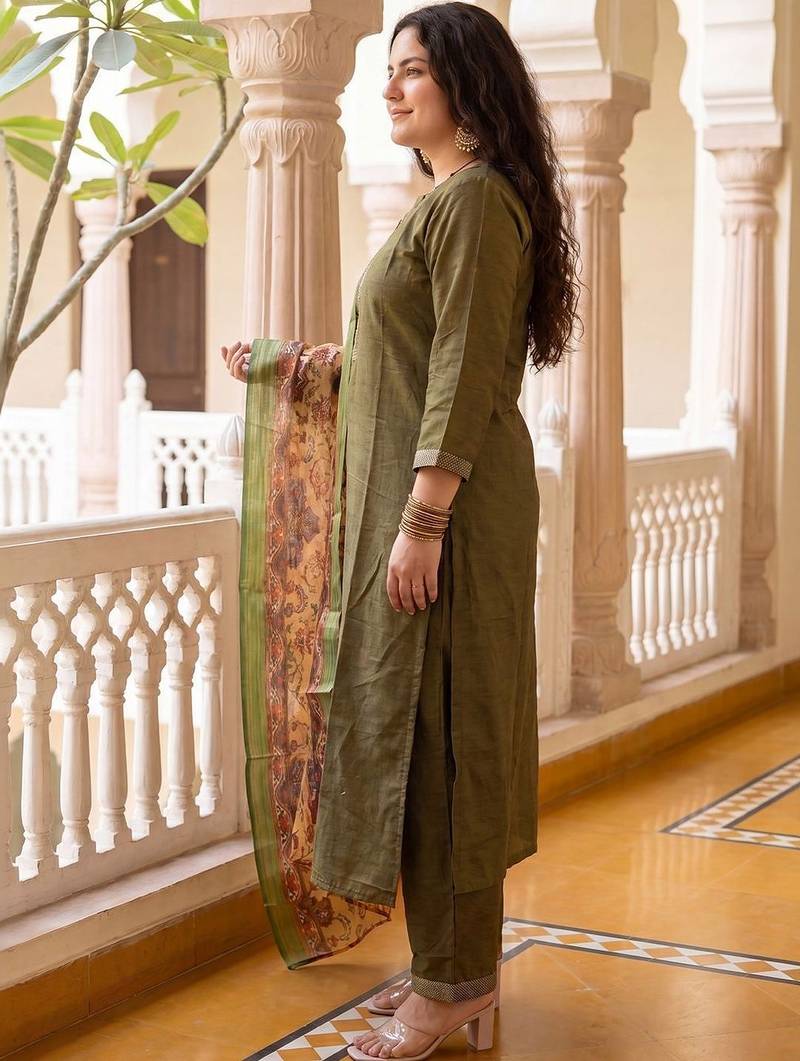 Women Floral Regular Thread Work Kurta with Palazzos & With Dupatta