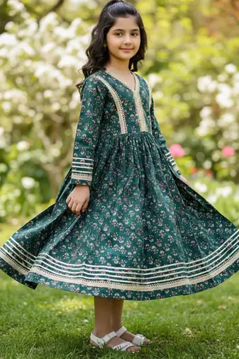 Green printed cotton gown