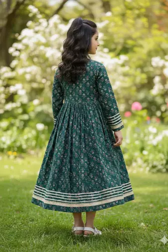 Green printed cotton gown