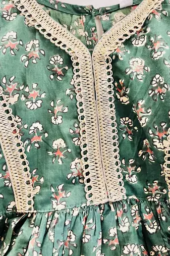 Green printed cotton gown