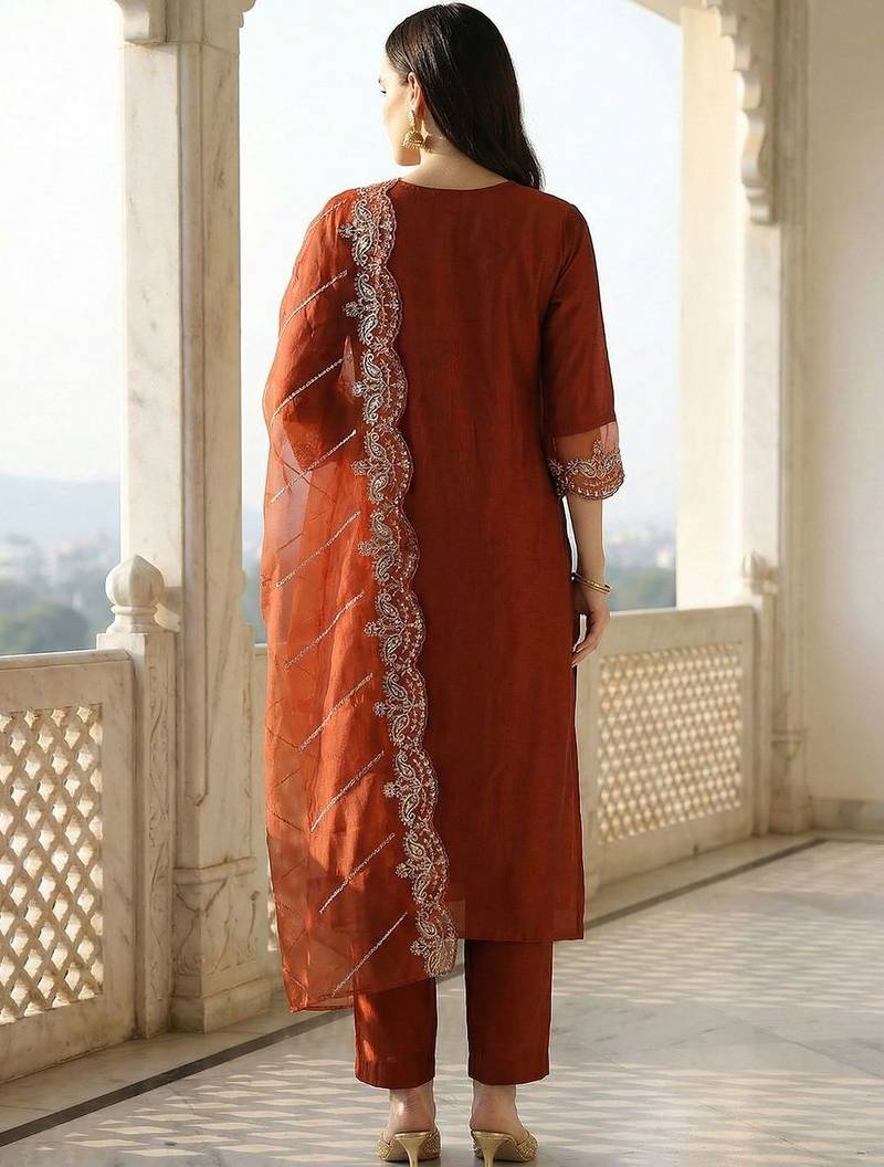 Women Ethnic Motifs Embroidered Regular Thread Work Liva Kurta with Trousers & With Dupatta