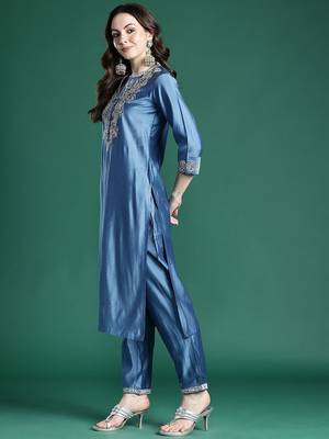 Ethnic Motifs Embroidered Kurta with Trousers & Dupatta 6