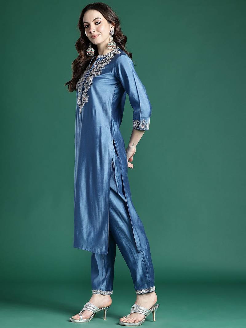 Ethnic Motifs Embroidered Kurta with Trousers & Dupatta