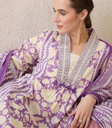 Floral Printed V-Neck Pure Cotton Straight Kurta With Trousers & Dupatta