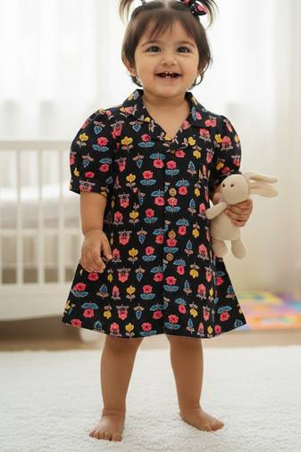 Black floral girls frock