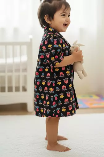 Black floral girls frock