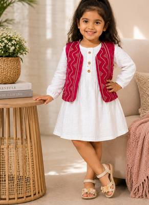 Red bandhej jacket frock 1