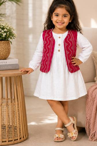 Red bandhej jacket frock
