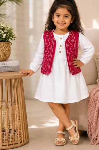 Red bandhej jacket frock