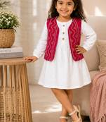 Red bandhej jacket frock