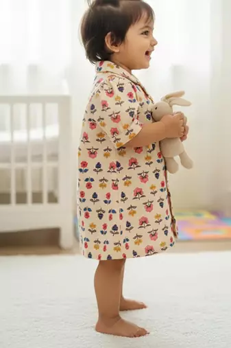 Floral pink & blue frock