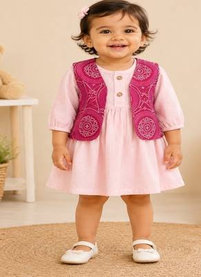 Pink bandhej jacket frock 1