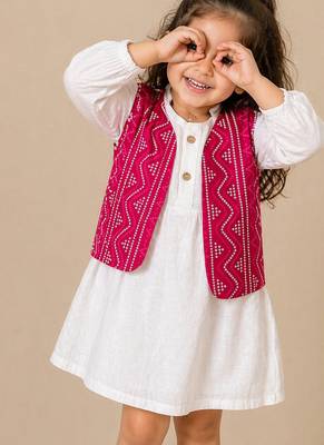 Red bandhej jacket frock 2