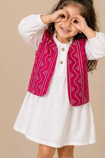 Red bandhej jacket frock