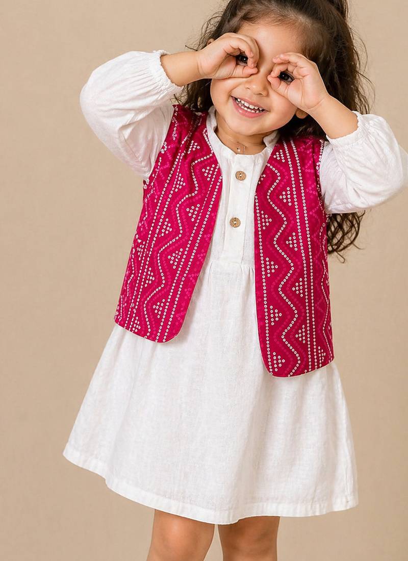 Red bandhej jacket frock