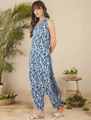 Floral Screen Printed V-Neck Pure Cotton Straight Kurta With Trousers 4
