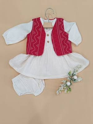 Red bandhej jacket frock 3