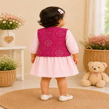 Pink bandhej jacket frock 2