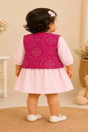 Pink bandhej jacket frock