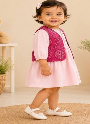 Pink bandhej jacket frock 3