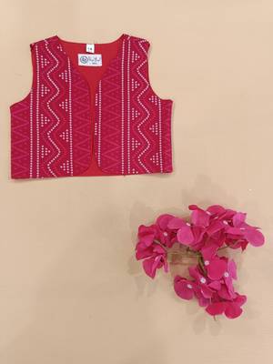 Red bandhej jacket frock 4