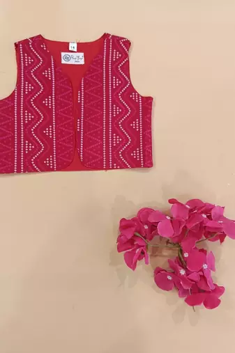 Red bandhej jacket frock