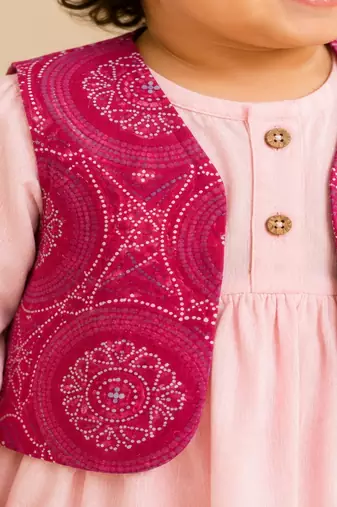 Pink bandhej jacket frock