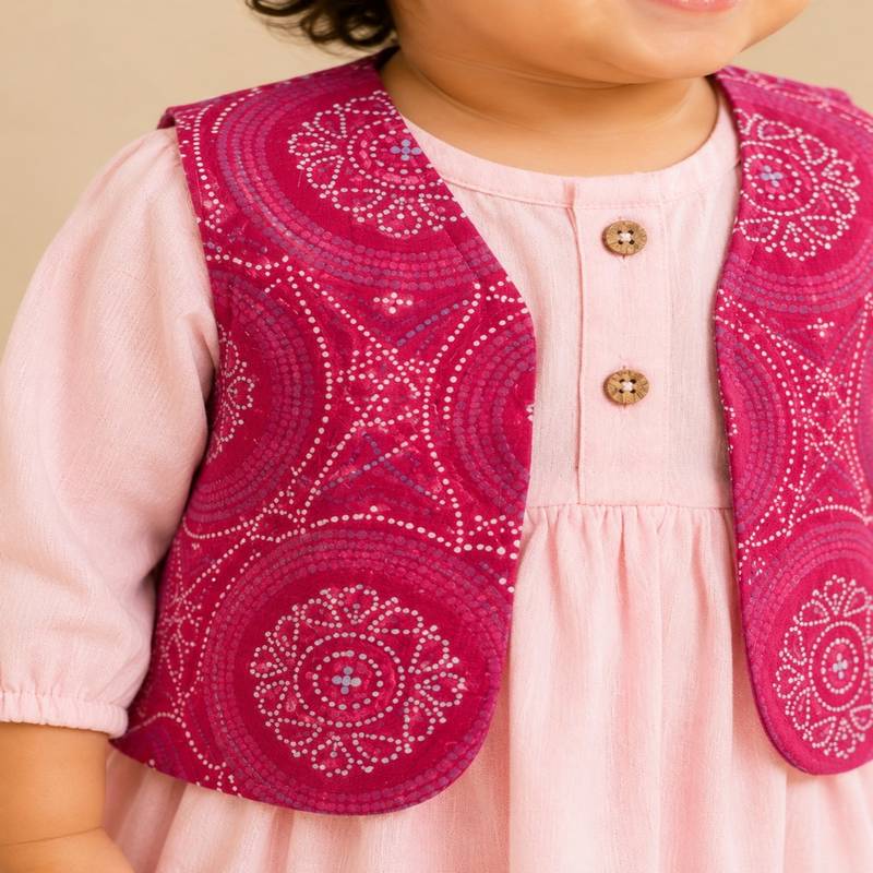 Pink bandhej jacket frock