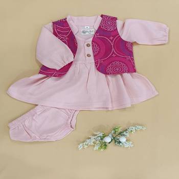 Pink bandhej jacket frock 5