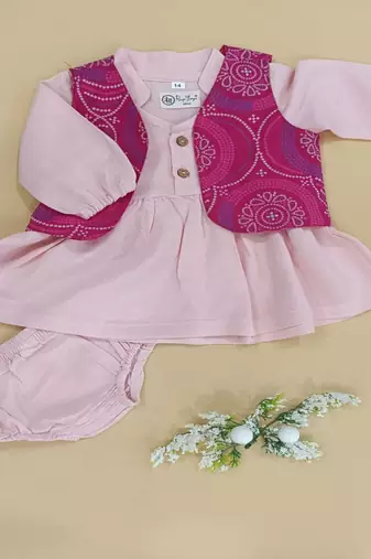 Pink bandhej jacket frock