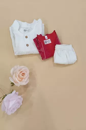 Red bandhej jacket frock