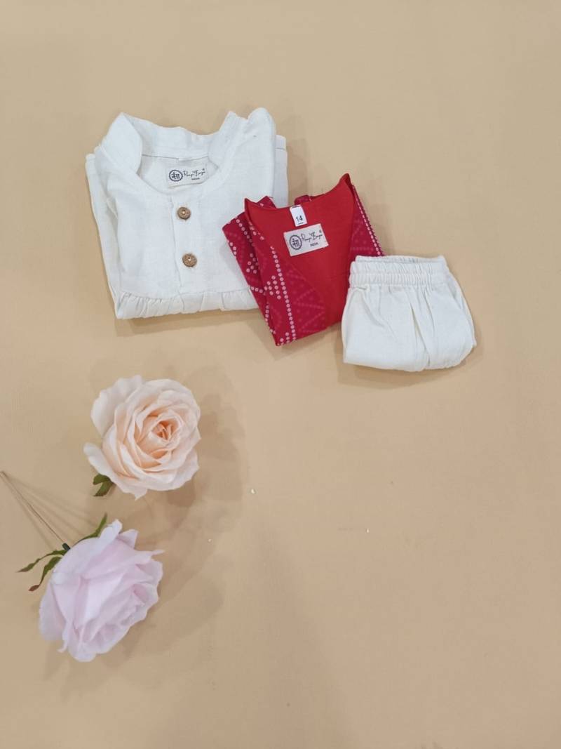 Red bandhej jacket frock